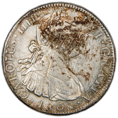 Mexico 1808 Mo TH 8 Reales Silver Coin - Obverse Corrosion