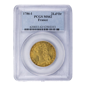 SOLD France 1786-I 2 Louis D'Or Gold Coin - PCGS MS-62