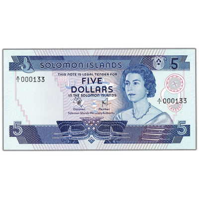 Solomon Islands ND (1977) $5 Five Dollars Note Low Serial #133 P #6a - Ch UNC