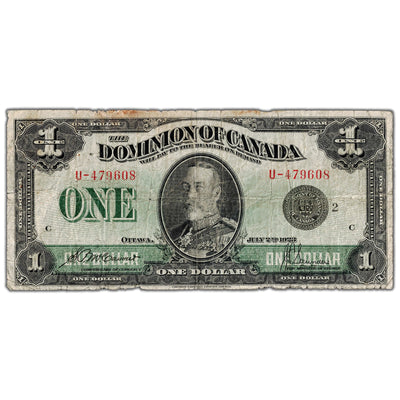 $1 1923 Dominion of Canada Note Black Seal Series U DC-25f - VG
