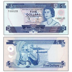 Solomon Islands ND (1977) $5 Five Dollars Note Low Serial #133 P #6a - Ch UNC
