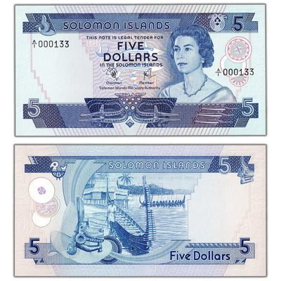 Solomon Islands ND (1977) $5 Five Dollars Note Low Serial #133 P #6a - Ch UNC