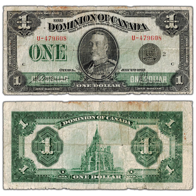 $1 1923 Dominion of Canada Note Black Seal Series U DC-25f - VG