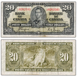 $20 1937 Bank of Canada Note Coyne-Towers L/E Prefix BC-26c - F/VF