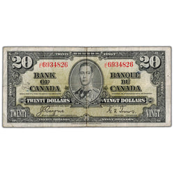 $20 1937 Bank of Canada Note Coyne-Towers J/E Prefix BC-26c - Pencil