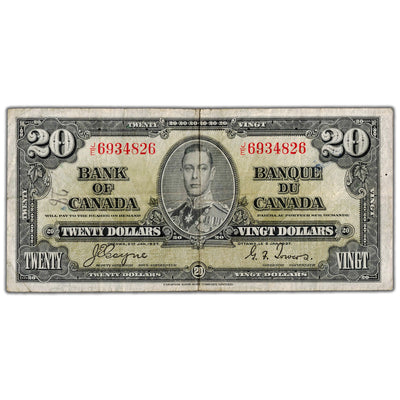$20 1937 Bank of Canada Note Coyne-Towers J/E Prefix BC-26c - Pencil