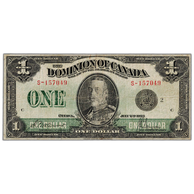 $1 1923 Dominion of Canada Note Black Seal Series S DC-25f - Minor Tear/Tape
