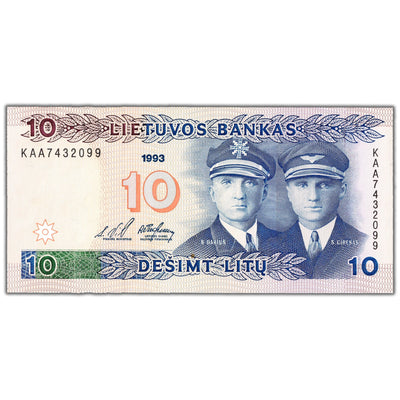 Lithuania 1993 10 Ten Litu Note P #56a - Choice Uncirculated