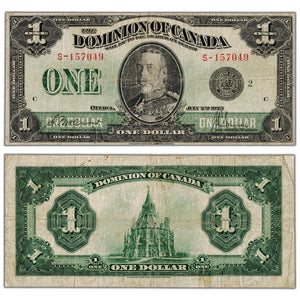 $1 1923 Dominion of Canada Note Black Seal Series S DC-25f - Minor Tear/Tape