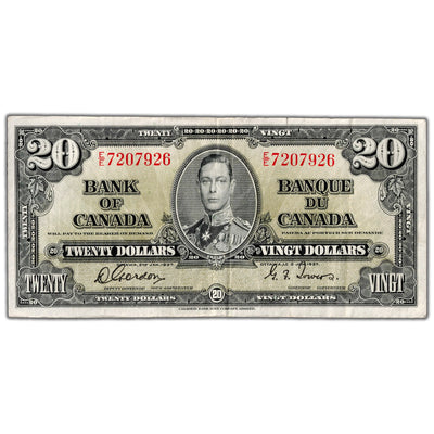 $20 1937 Bank of Canada Note Gordon-Towers E/E Prefix BC-26b - VF (tear)