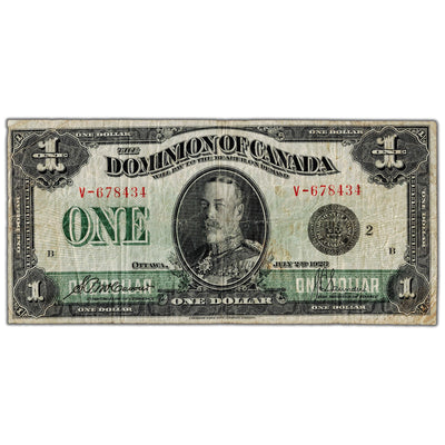 $1 1923 Dominion of Canada Note Black Seal Series V DC-25f - Fine