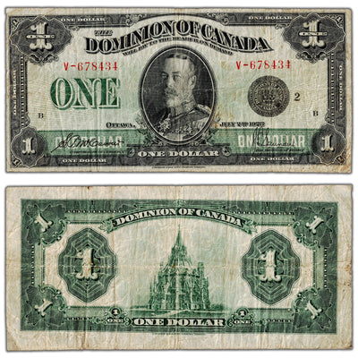 $1 1923 Dominion of Canada Note Black Seal Series V DC-25f - Fine