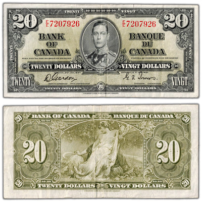 $20 1937 Bank of Canada Note Gordon-Towers E/E Prefix BC-26b - VF (tear)