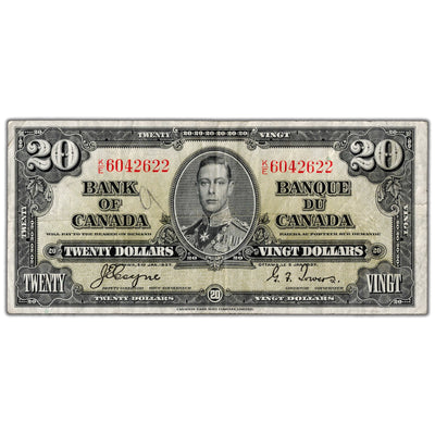 SOLD $20 1937 Bank of Canada Note Coyne-Towers K/E Prefix BC-25c - F/VF (pencil)