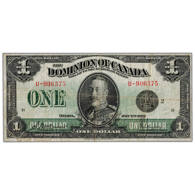 $1 1923 Dominion of Canada Note Black Seal Series U DC-25f - F/VF
