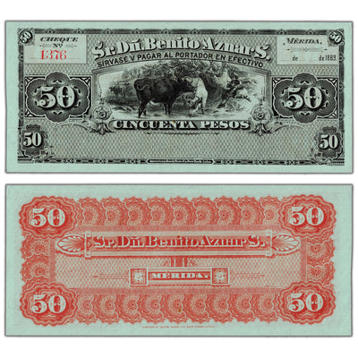 Mexico Sr Dn Benito Aznar S 1889 50 Pesos Remainder Note P #M782r - AU-58