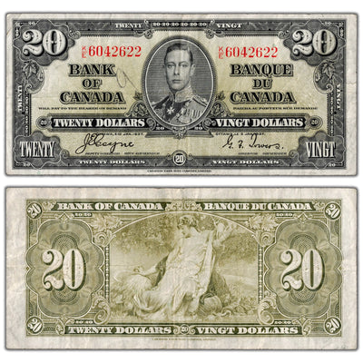SOLD $20 1937 Bank of Canada Note Coyne-Towers K/E Prefix BC-25c - F/VF (pencil)