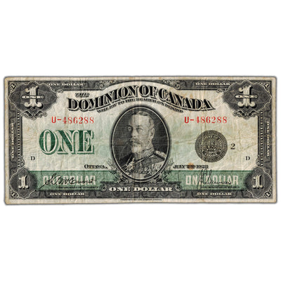 $1 1923 Dominion of Canada Note Black Seal Series U DC-25f - F/VF (spot)