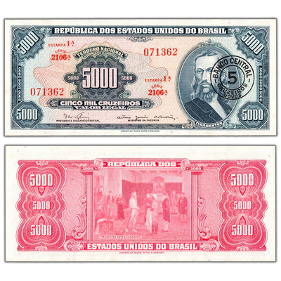 Brazil 1967 5000 Cruzeiros Note P #188b - AU