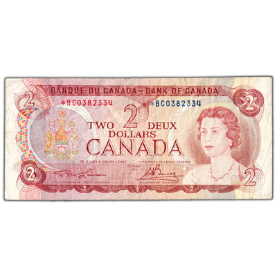 SOLD $2 1974 Bank of Canada Note *BC Replacement Below 0.5M BC-47aA - Fine