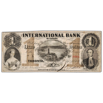 $1 1858 International Bank of Canada Note #380-10-08-04 - Mounted on Back