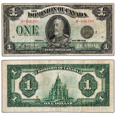 $1 1923 Dominion of Canada Note Black Seal Series U DC-25f - F/VF (spot)