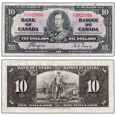 SOLD $10 1937 Bank of Canada Note Coyne-Towers C/T Prefix BC-24c - VF