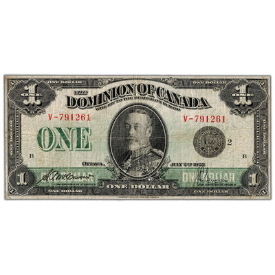 $1 1923 Dominion of Canada Note Black Seal Series V DC-25f - Fine