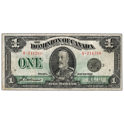 $1 1923 Dominion of Canada Note Black Seal Series V DC-25f - F/VF