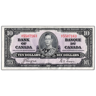 SOLD $10 1937 Bank of Canada Note Coyne-Towers A/T Prefix BC-24c - About EF