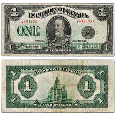 $1 1923 Dominion of Canada Note Black Seal Series V DC-25f - F/VF
