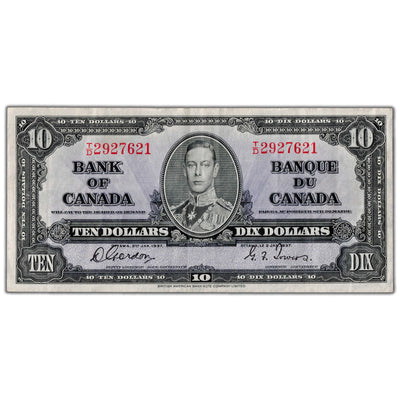 SOLD $10 1937 Bank of Canada Note Gordon-Towers T/D Prefix BC-24b - VF+