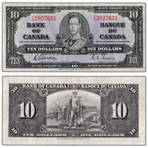 SOLD $10 1937 Bank of Canada Note Gordon-Towers T/D Prefix BC-24b - VF+