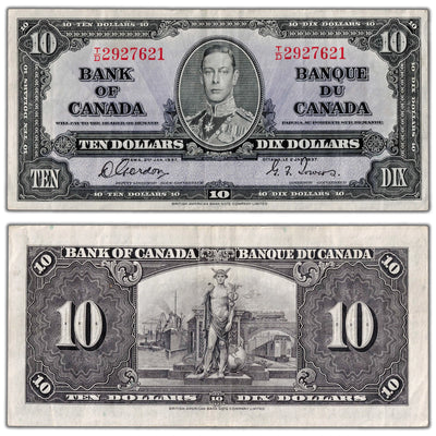 SOLD $10 1937 Bank of Canada Note Gordon-Towers T/D Prefix BC-24b - VF+