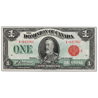 $1 1923 Dominion of Canada Note Red Seal Series X DC-25g - VF/EF