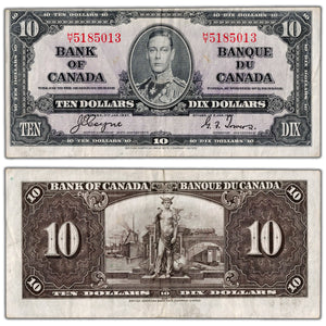 SOLD $10 1937 Bank of Canada Note Coyne-Towers H/T Prefix BC-24c - VF