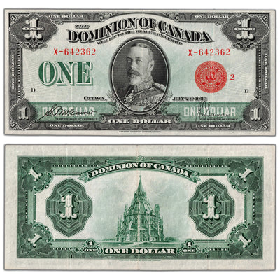 $1 1923 Dominion of Canada Note Red Seal Series X DC-25g - VF/EF
