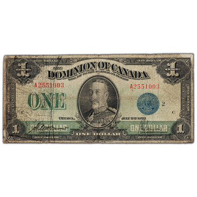 $1 1923 Dominion of Canada Note Blue Seal Series A DC-25h - VG