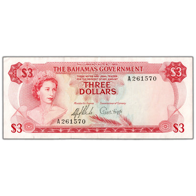 SOLD Bahamas 1965 $3 Three Dollars Note P #19a - EF