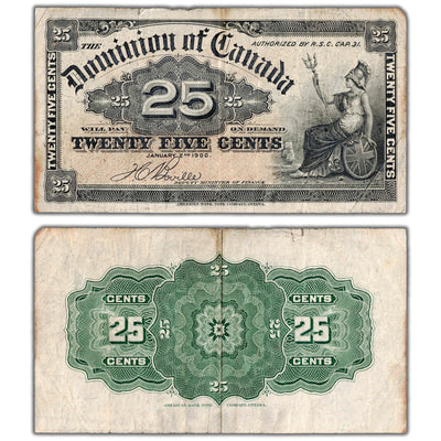 25 Cents 1900 Dominion of Canada Shinplaster Note DC-15b - VF (issues)