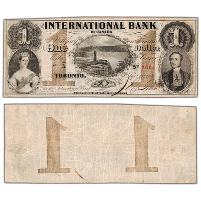 $1 1858 International Bank of Canada Note #380-10-08-04 - Mounted on Back