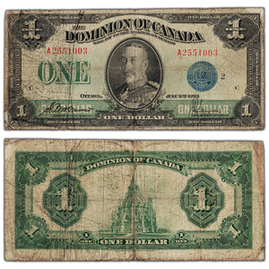 $1 1923 Dominion of Canada Note Blue Seal Series A DC-25h - VG