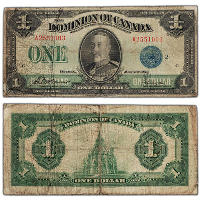 $1 1923 Dominion of Canada Note Blue Seal Series A DC-25h - VG