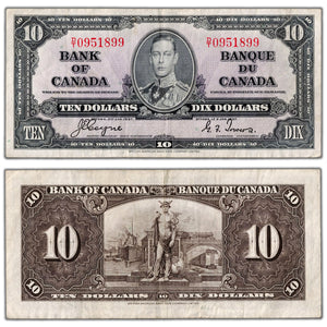 SOLD $10 1937 Bank of Canada Note Coyne-Towers D/T Prefix BC-24c - VF