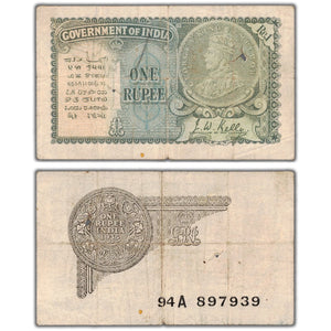 India 1935 1 One Rupee Note P #14a - Holes