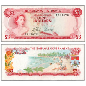 SOLD Bahamas 1965 $3 Three Dollars Note P #19a - EF