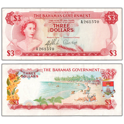 SOLD Bahamas 1965 $3 Three Dollars Note P #19a - EF