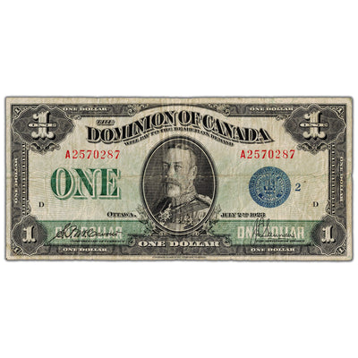 $1 1923 Dominion of Canada Note Blue Seal Series A DC-25h - Fine