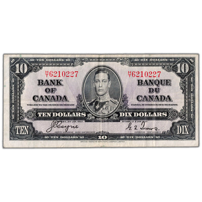 $10 1937 Bank of Canada Note Coyne-Towers H/T Prefix BC-24c - VF