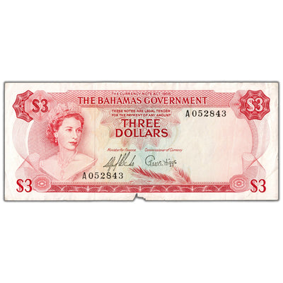 Bahamas 1965 $3 Three Dollars Note P #19a - Missing Piece